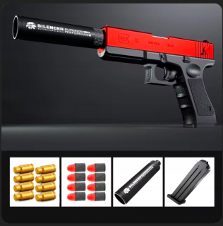 MÄKKÉ NÁDOBKY DO HRAČSKÝCH ZBRANÍ REALISTICKÁ REPLIKA GLOCK ČERVENÁ ČIERNA